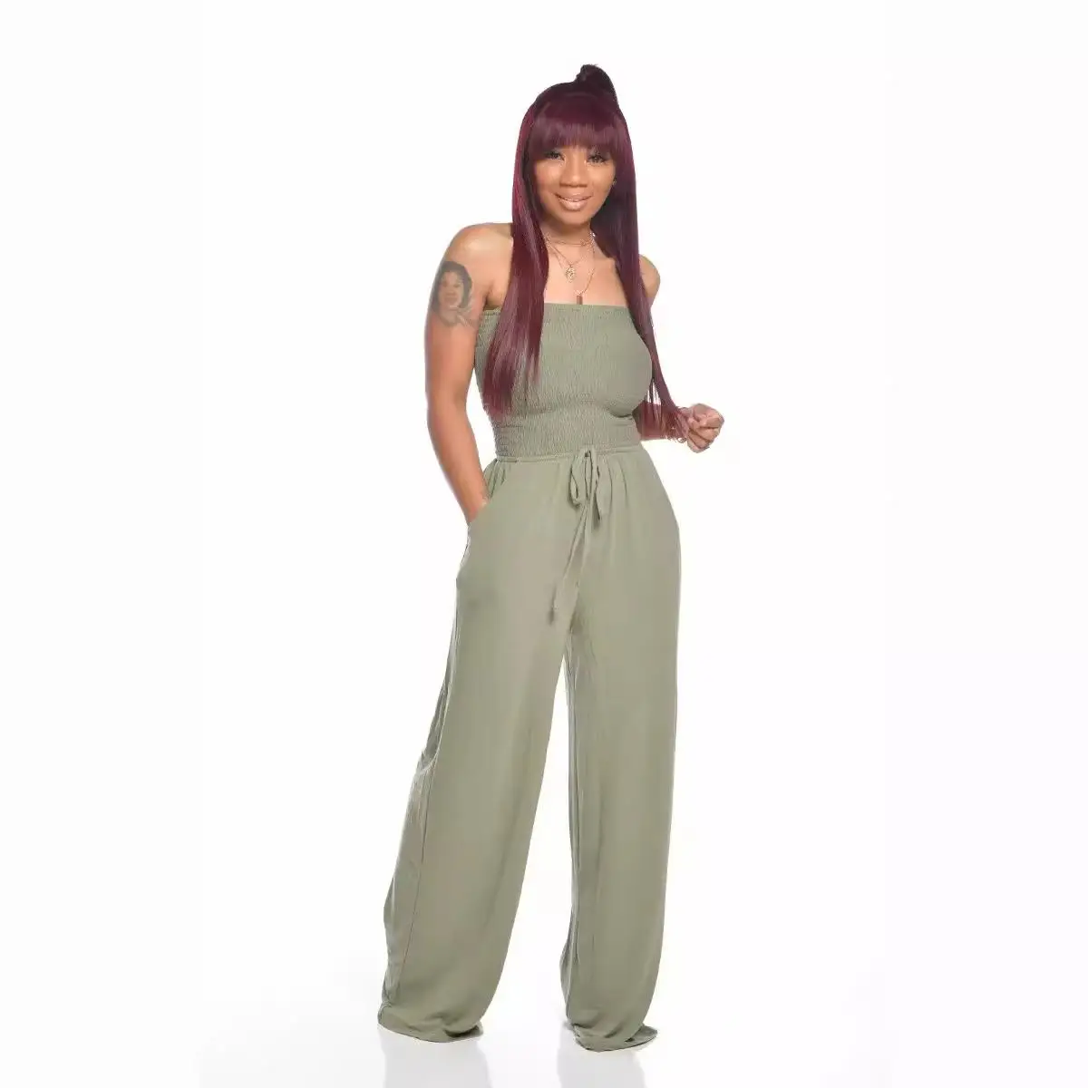 

Casual Wide Leg Jumpsuit oulder Padded Women's Faion 2023 Spring Autumn Season Svel Chinese Sle Top