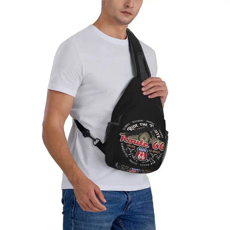 الطريق 66 جولة دراجة نارية حقائب حبال نشطة الرجال بارد أمريكا الطريق السريع الكتف Crossbody الصدر على ظهره السفر المشي لمسافات طويلة Daypack