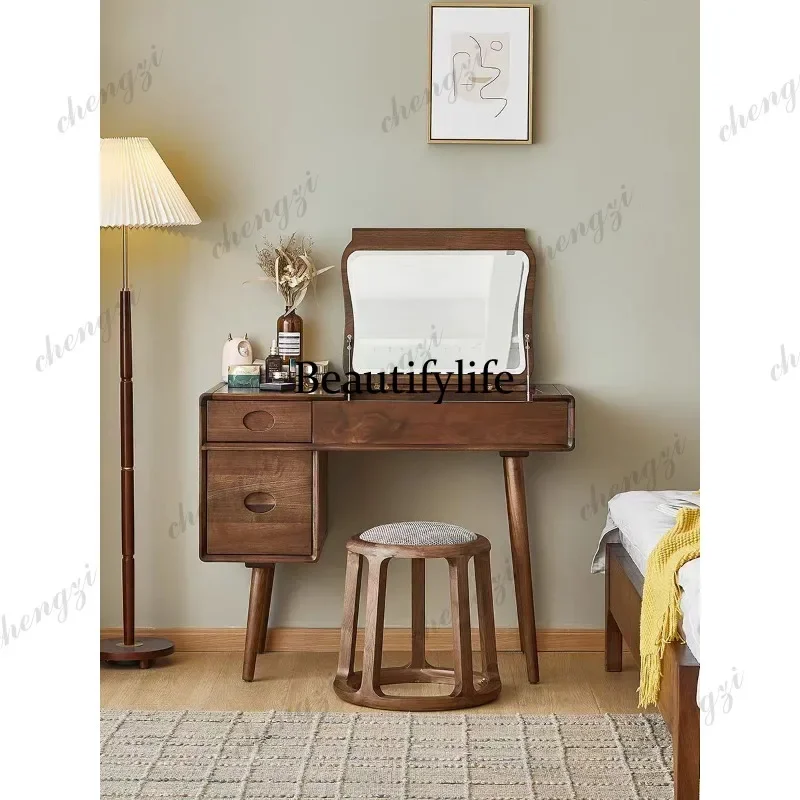 M45 New Chinese black walnut solid wood dresser with mirror Nordic storage table light luxury new model