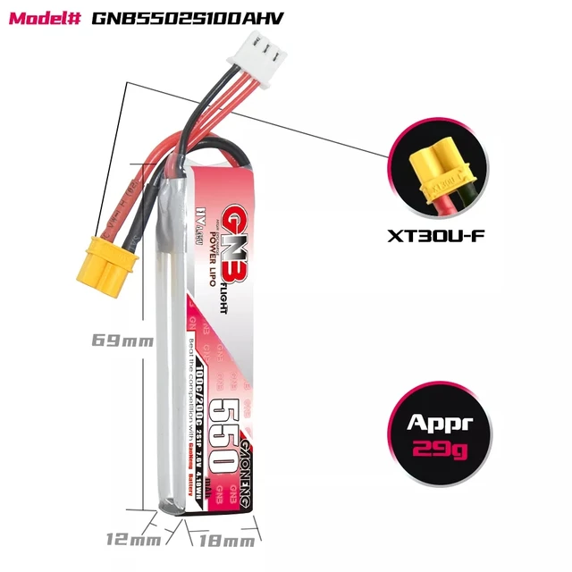 Gazoneng-ドローン用バッテリー,550mah,2s,3s,4s,6s,100c,7.6v,11.4v,15.2v,22.8v,XT30U-F  v,rc fpv用プラグ付き - AliExpress