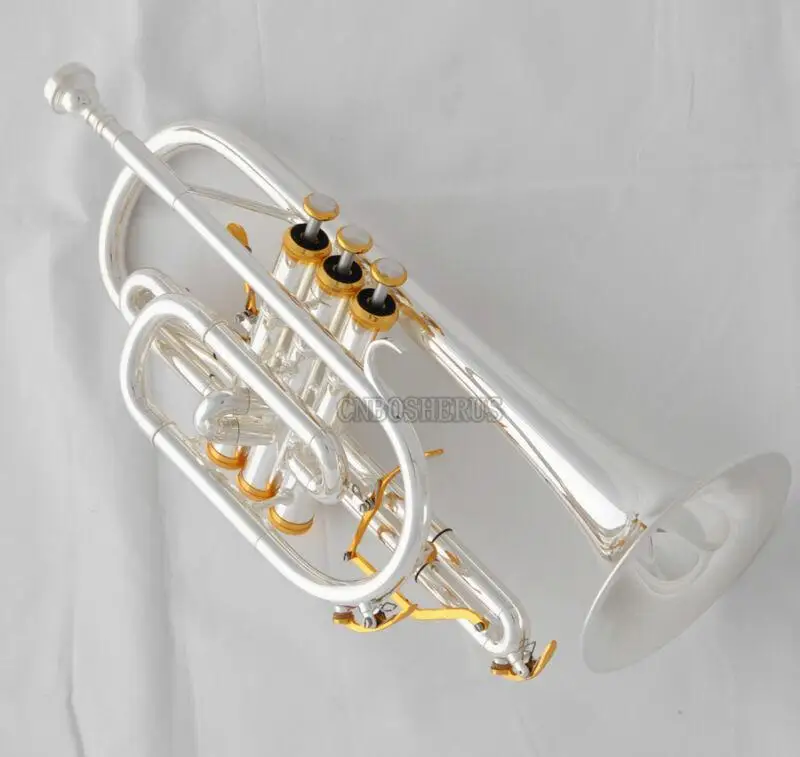 High quality High Grade Silver Gold plated Cornet Bb Keys Double Triggers Trumpet With Case
