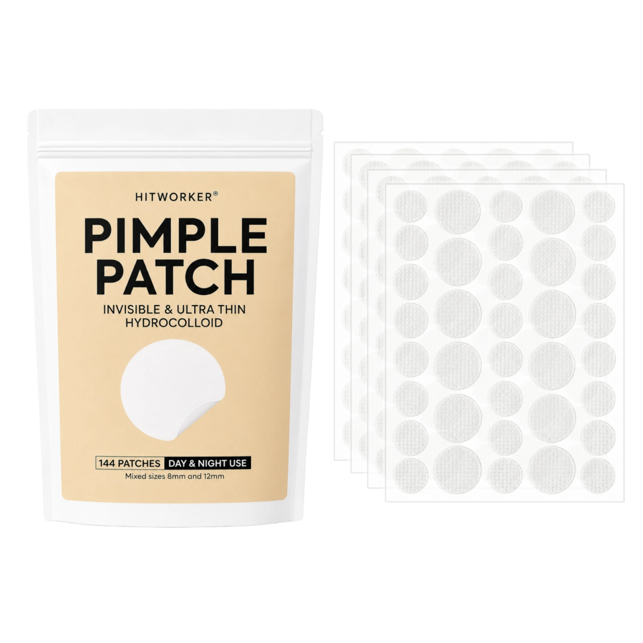 144PCS Pimple Cover Patches, Clear-Look Hydrocolloid Beauty Patches For Day And Night Use, Easy Peel Spot Cover