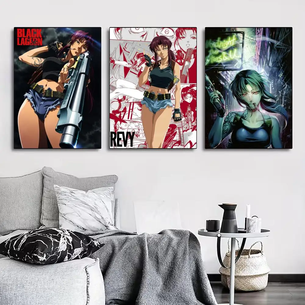 Black L-Lagoon Anime Poster for Living Room, Bedroom, Office, or Bar, Frameless, Indoor Use, Bedroom Wall Art.