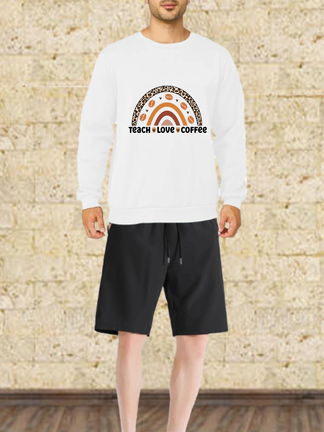 Men's sets Autumn Quick drying Teach Love Coffee printed Graphic T-shirts Suit men's sets gym sets Long sleeve tee + shorts