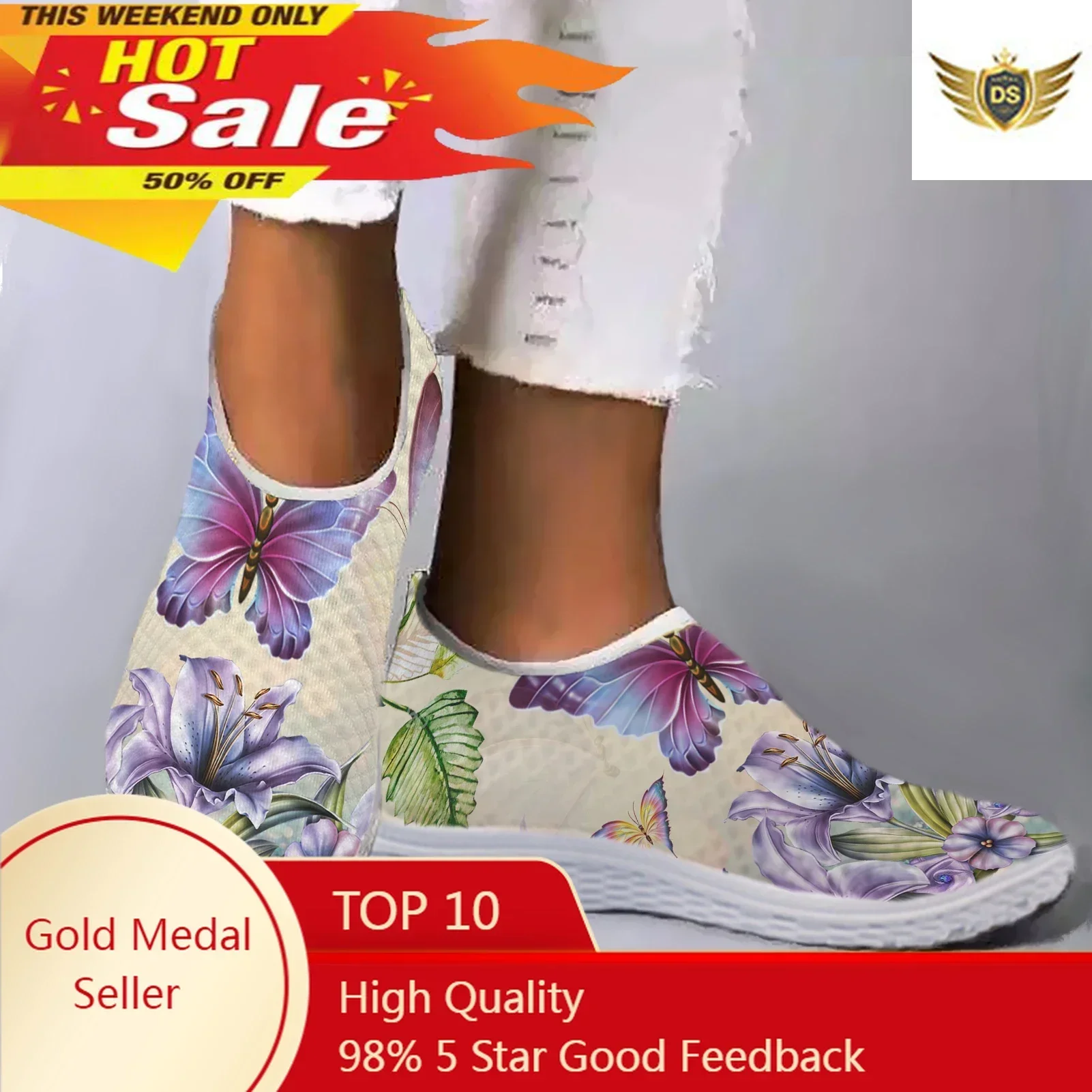 

Trendy Purple Gradient Butterfly Flower Print Lightweight Outdoor Non-slip Shoes Soft Leisure Shoes Flats Zapatos