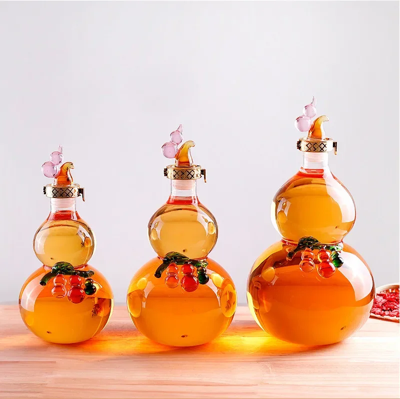 Gourd Shape High Borosilicate Glass Whiskey Bottle Collector Sake Bottle Large Caliber Airtight Seal For Ginseng Wine Home Gift