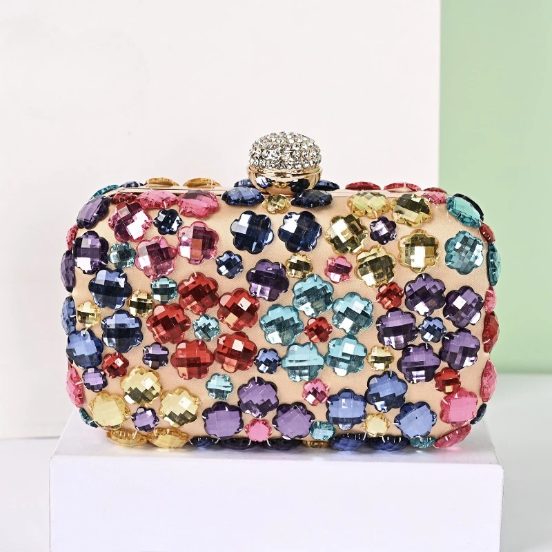 Women's Colorful Clutches Crystal Stone Evening Bags Wedding Banquet Party Black Purse Elegant Ladies Formal Handbag Fiesta