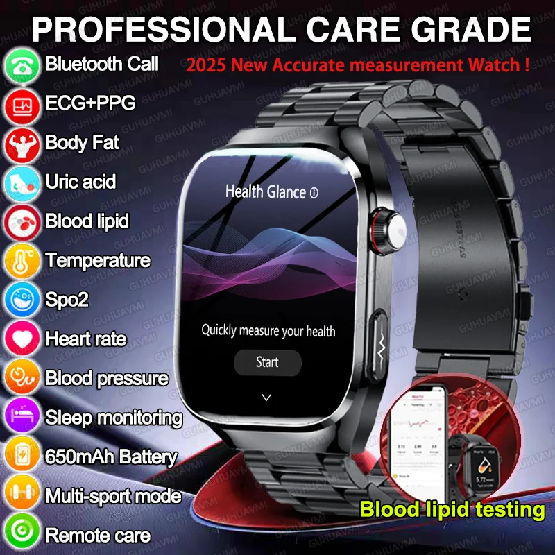 

2025 New Body Health Therapy Smart Watch Men ECG+PPG Blood pressure Monitor Clock Organ Blood lipids Uric acid Call Smartwatch