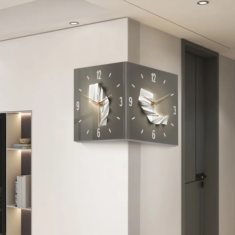 LED creative corner, clock wall lamp, clock wall clock, living room luminous corner clock, modern simple double-sided