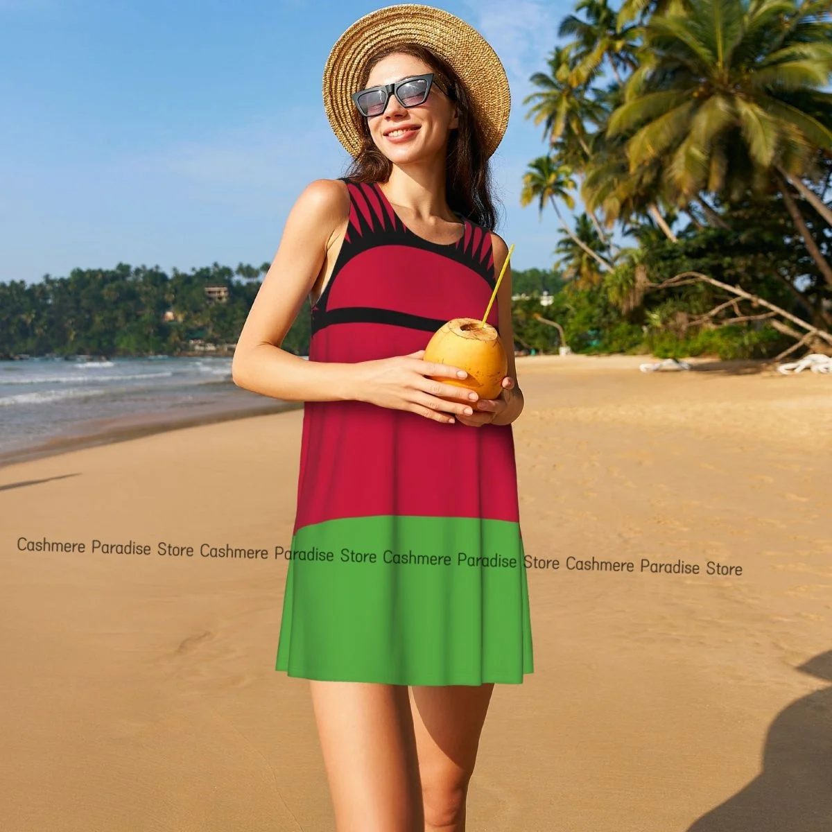 فستان نسائي بعلم مالاوي صيفي كاجوال فساتين تي شيرت لتغطية الشاطئ فستان بدون أكمام