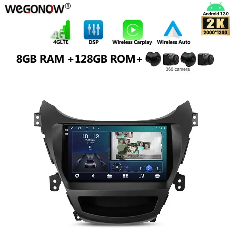 

2K 2000*1200 Carplay Auto Android 13.0 8G + 128G Автомобильный DVD-плеер GPS WIFI Bluetooth RDS Радио для Hyundai Elantra 5 JK GD 2010-2016