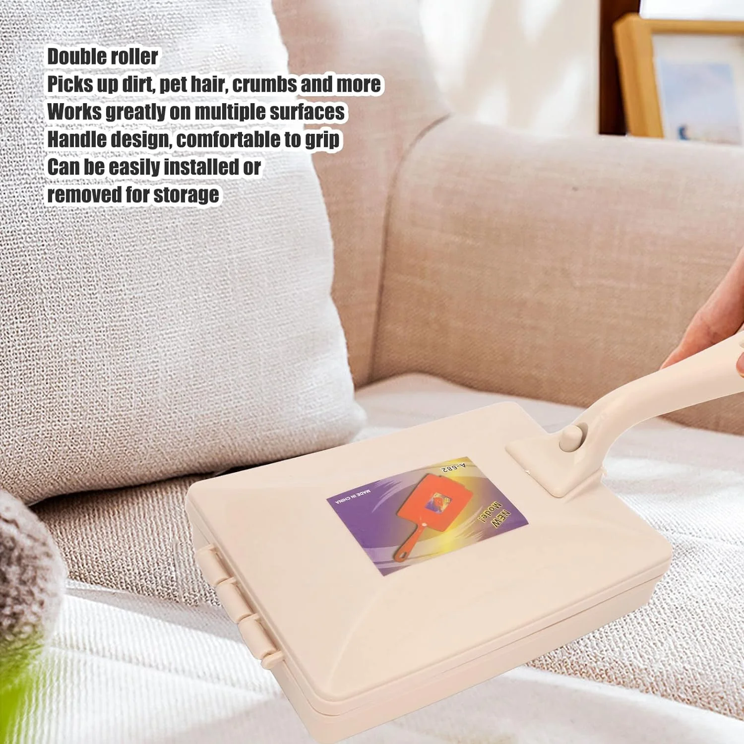 Handheld Tapijtveger, Dubbele Roller Korte Steel Stofreinigingsborstel Handmatige Veegborstel voor Bedkleding Desktop Tapijt Dus