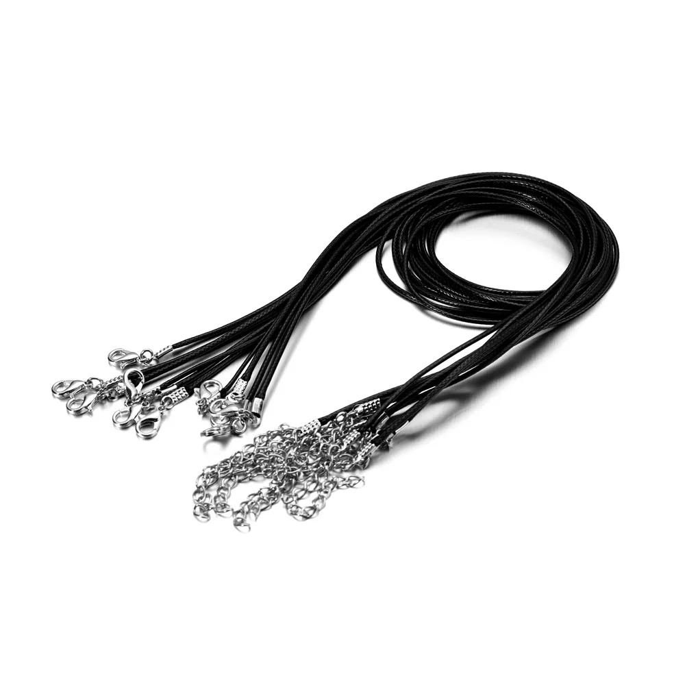 10Pcs/Lot 1.5/2mm Leather Cord Necklace with Lobster Clasp Wax Rope Chain for DIY Necklaces Pendant Wax Cord Jewelry Findings