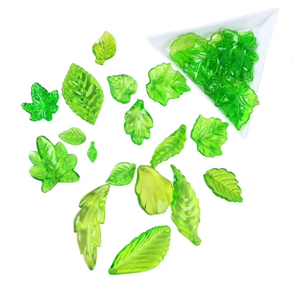 30/100pcs Green Transparent Leaf Shape Acrylic Beads Pendant Loose Bead For DIY Jewelry Making Necklace Bracelet Charm