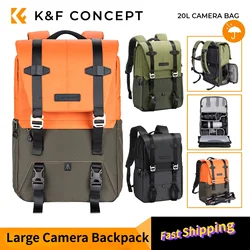 K&F Concept Camera Backpack Travel Photography Bags Large Capacity Camera Case with Tripod Side Rain Cover for 15.6 Inch Laptop