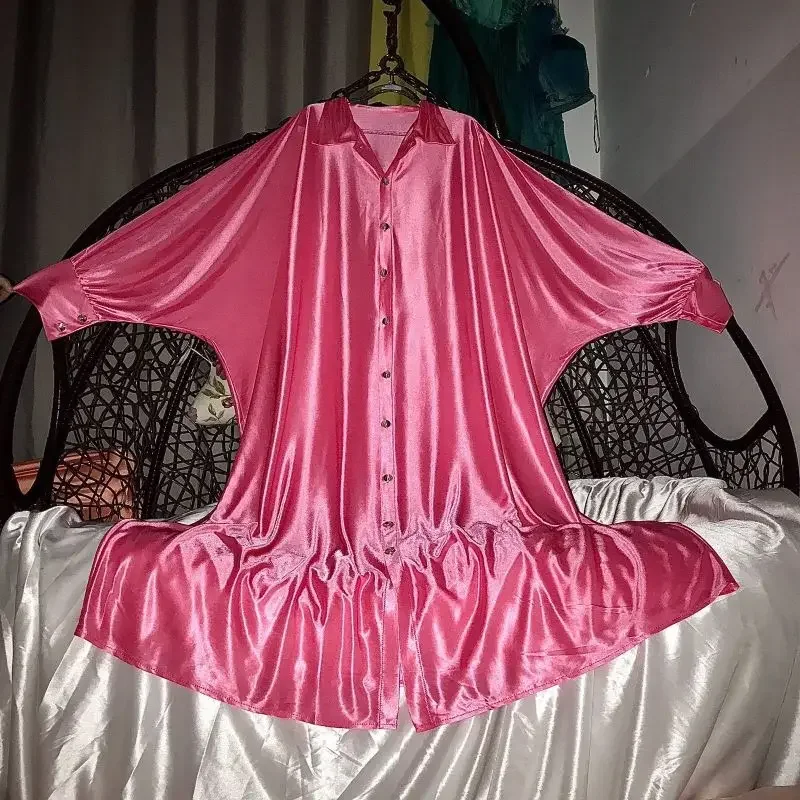 

Глянцевое шелковистое на ощупь сексуальное атласное платье макси для мужчин и женщин с рукавами «летучая мышь», свободное ночное платье, халат для сна