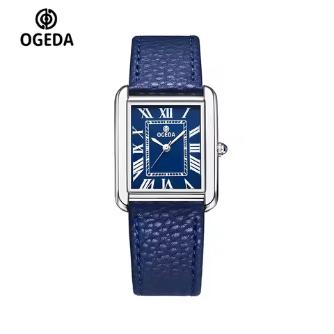 OGEDA 2025 new rectangular men\'s quartz watch leather strap sports waterproof 3Bar mineral glass alloy case Reloj Hombre wa