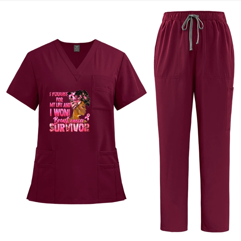 Exclusive Print Unisex V-Neck Short-Sleeve Nurse Workwear Medical Set Wrinkle-Resistant Washable Disinfection-Resistant Overalls