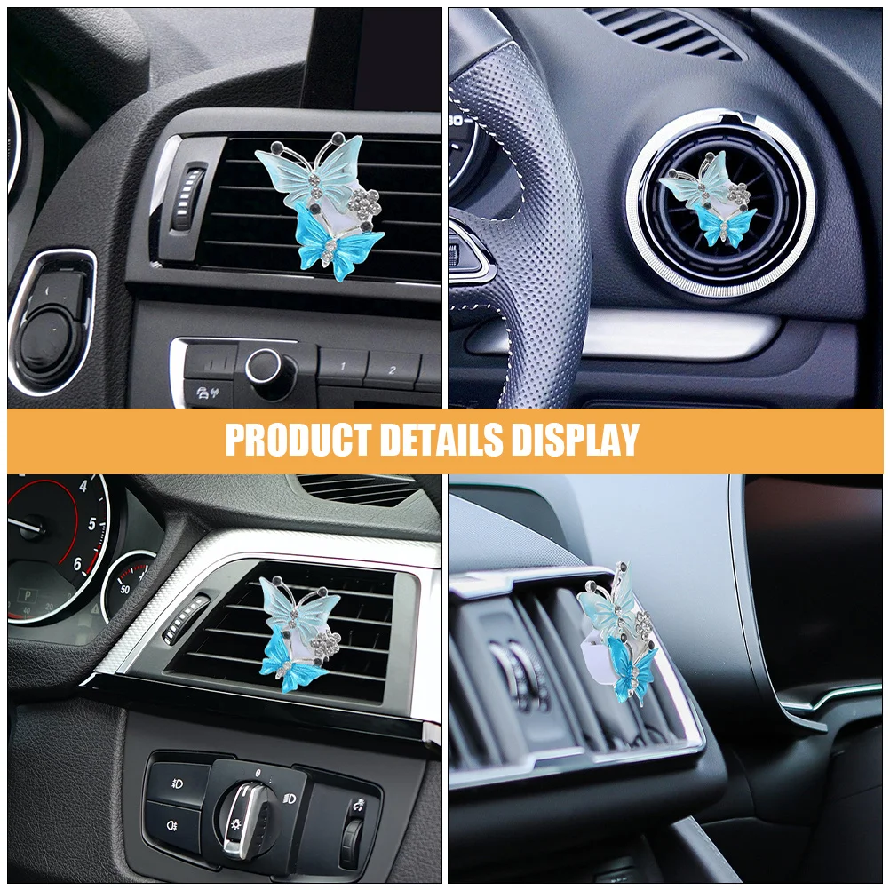 

2pcs Butterfly Car Air Vent Clips Decorative Perfume Holder Rhinestone Auto Freshener Diffuser For Women Car Interior