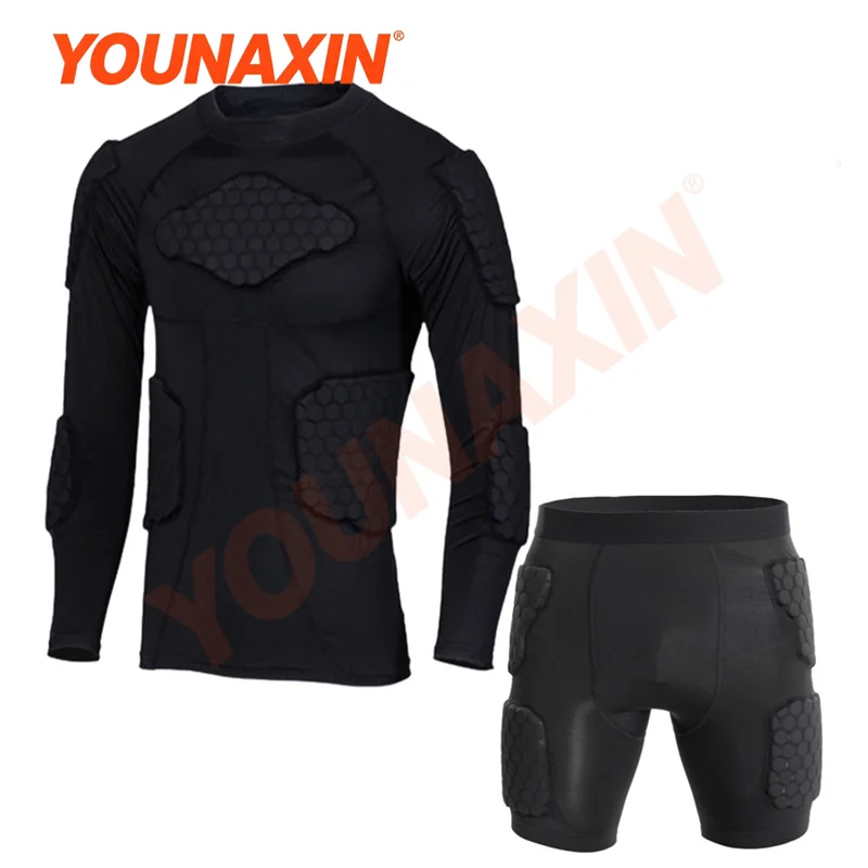 Men's Anti-collision Sportswear Black Basketball Long Sleeves T-shirts Shorts Football Cycling Top Running Sports Set M L XL 2XL
