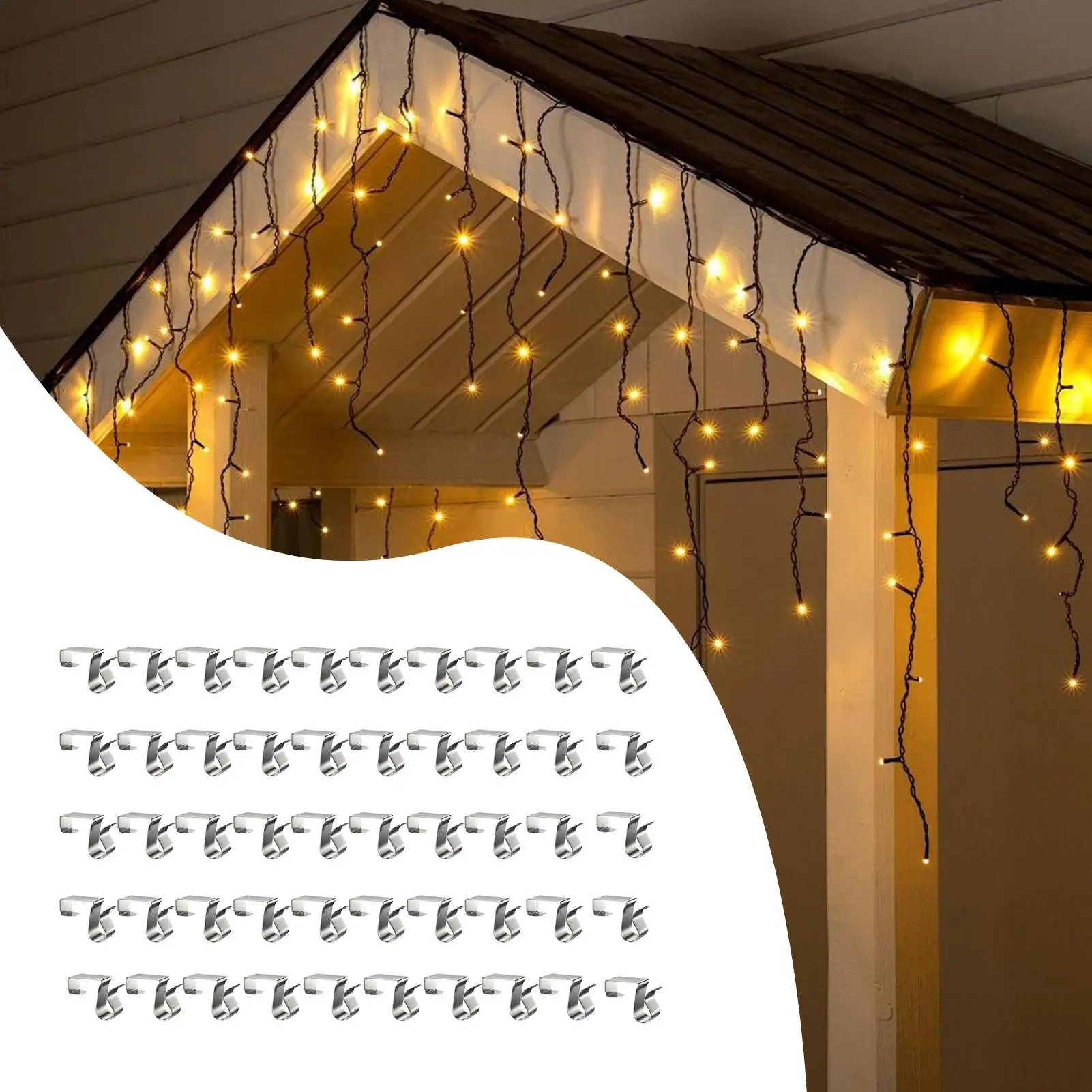 Gutter Clips Christmas Waterproof Hangers 50 Pieces Seasonal Rope Gutter Hooks for Lantern LED Strips Banner Sign Party Holiday