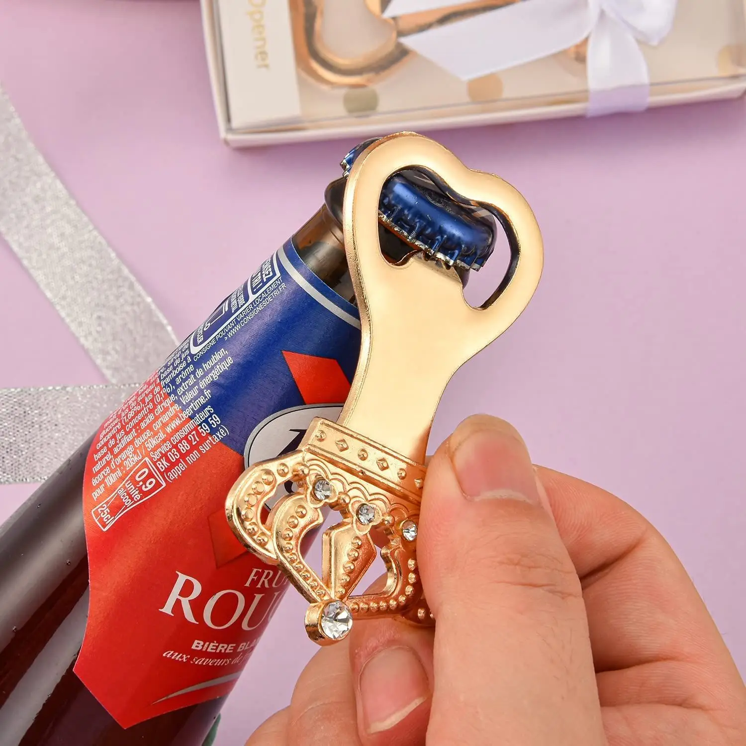 European Crown Inlaid Imitation Diamond Golden Beer Bottle Opener Creative Wedding Guest Gift