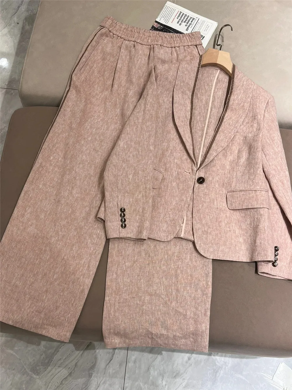 High Quality Linen Blazer Jacket Pants Suit Sets 2024 Spring new