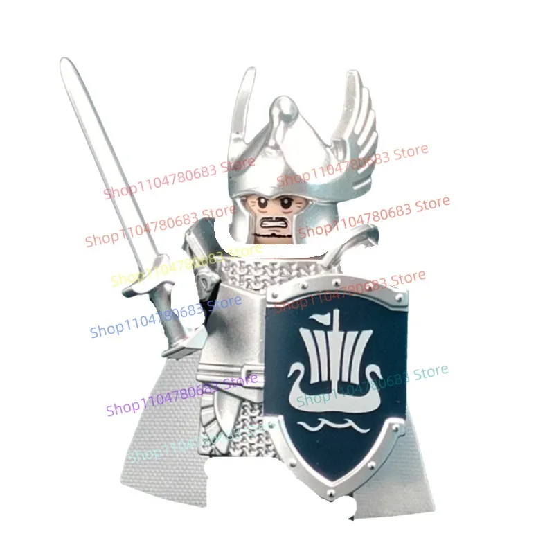 MOC اللبنات فارس الجندي شخصية صغيرة مع السيف والدرع الملحقات نموذج تحصيل عرض لعبة هدية