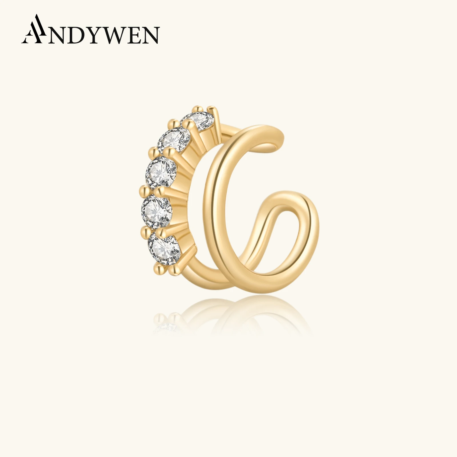 

ANDYWEN 925 Sterling Silver 2023 Summer Zircon Pave Double Line Earcuff No Piercing Ear Cuff Earring Rock Punk Definite Jewelry