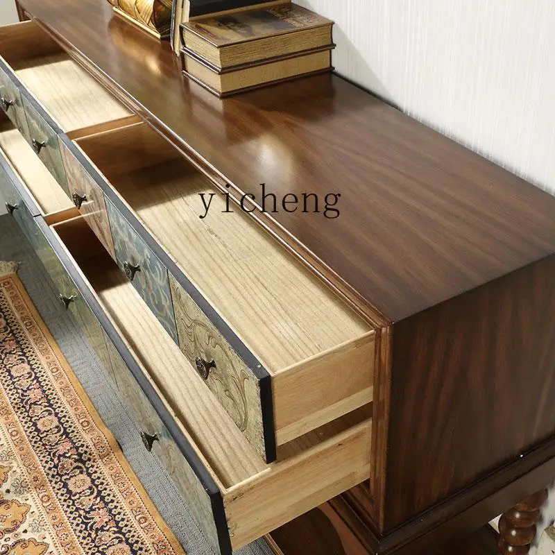 

TQH solid wood dining side cabinet retro and old living room storage locker entrance