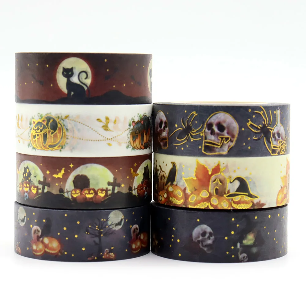 2022 NEUE 1PC 15mm * 10m Halloween Kürbis Vögel Katzen Spinne Hüte Dekorative Washi Band Scrapbooking Masking band Büro Liefern