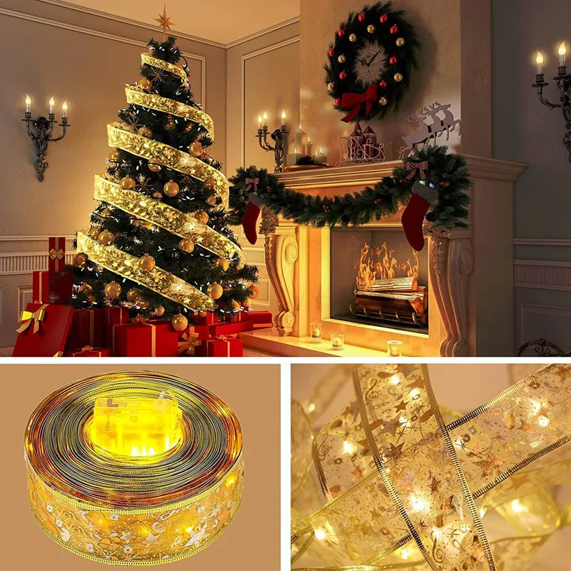 Christmas LED Ribbon Decorative Light String, Christmas Tree Ribbon Light String DIY Decoration
