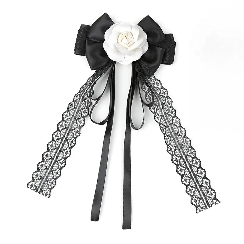 

Vintage Camellia Bow Tie Fashion Women's Suit Accessories Gifts Velvet Lace Ribbon Pins Korean College Style Shirt Collar Flower