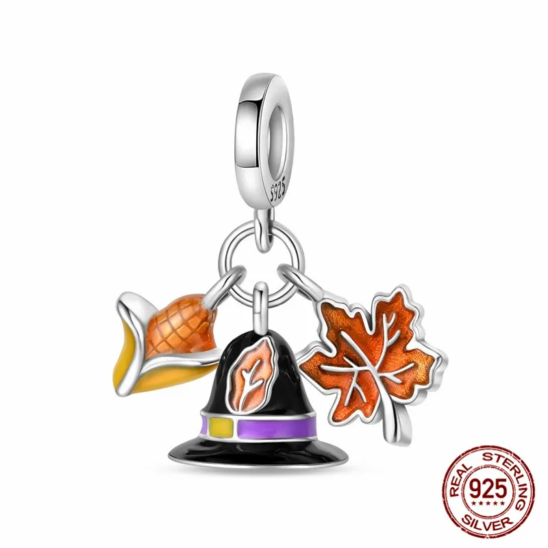 

925 Sterling Silver Hat Pendant Bead Inlaid with Zircon Paired with an Original Bracelet DIY Womens Jewelry Gift