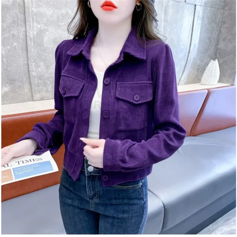 

Модный дизайн, вельветовая короткая рубашка, женская весенне-осенняя новая универсальная однобортная повседневная куртка, женская рубашка, пальто, топы