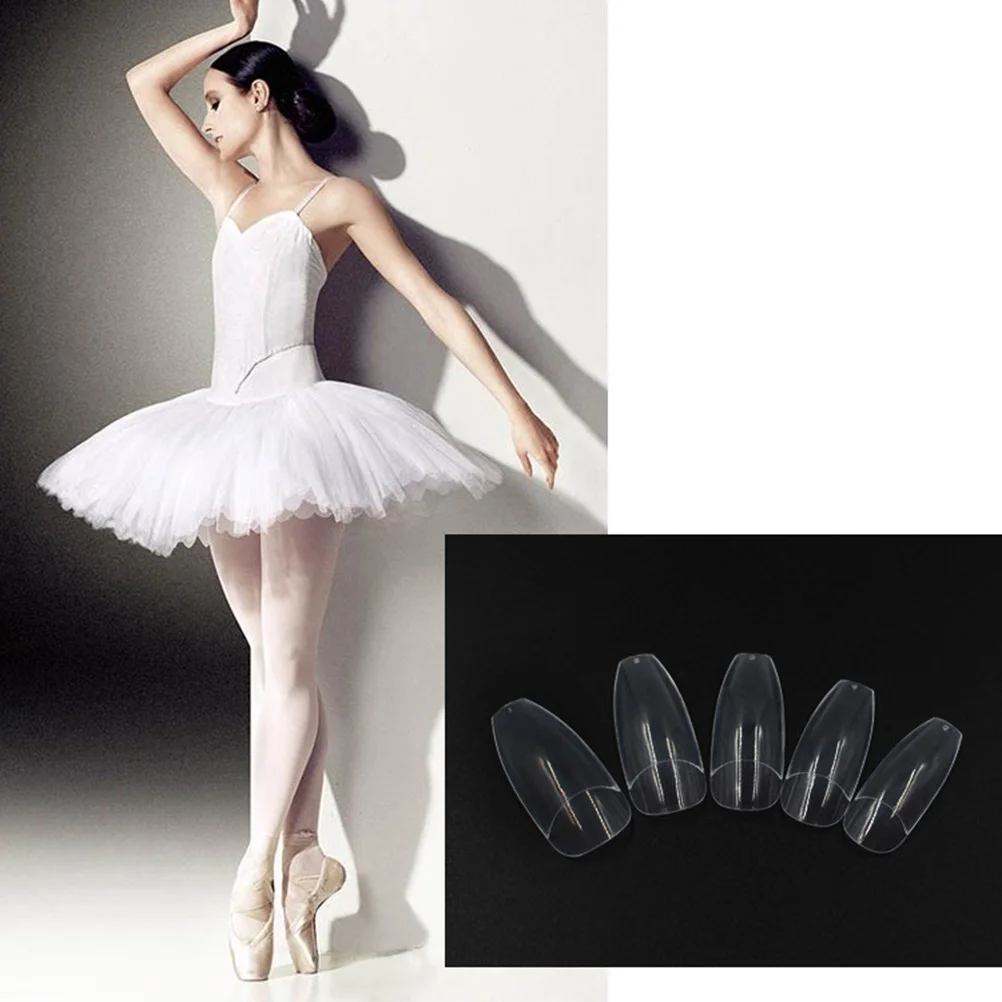 

100Pcs Boxed Half Stick Ballet Piece Fake Nail Piece Nail Tool (Transparent) nail sticker fake nail box