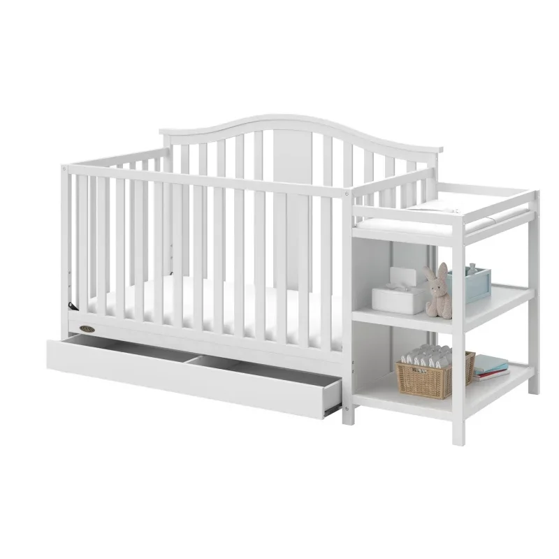 Solano 4-in-1 Convertible  and Changer with Drawer (White) – Crib  Changing Table Combo   , Includes  Pa