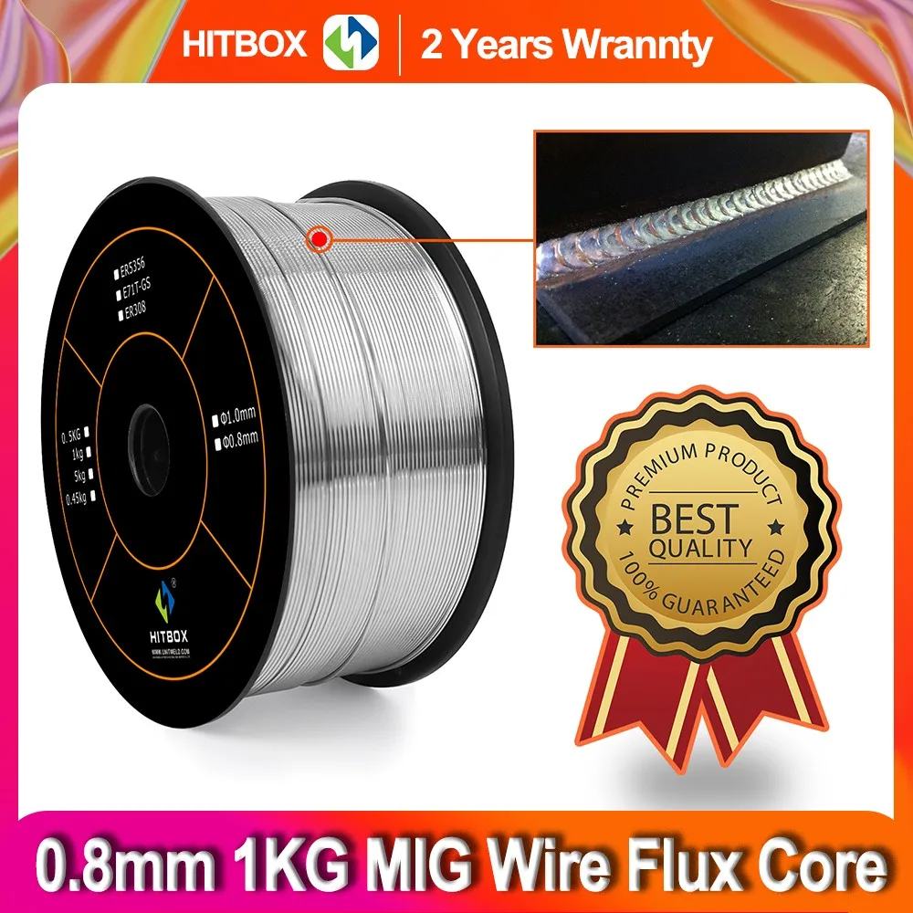 HITBOX 0.8mm Mig Wire Flux Cored Self-Shielded 1kg No Gas Wires Iron Welding Carbon Steel Gas-Less Mig Welder Accessories