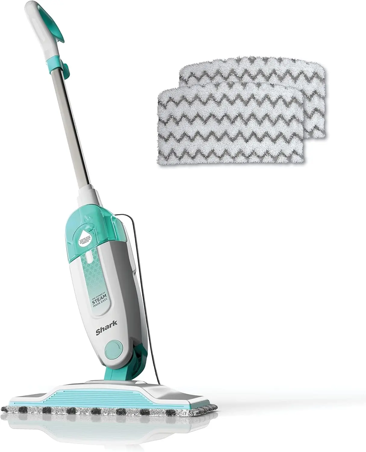

Steam Mop with Washable Pads, Removable Tank, Lightweight Cleaner for Hard Floors, Tile, Laminate in White/Seafoam
