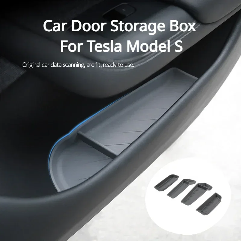 4pcs/set Car Door Storage Box for Tesla Model S Silicone Mat Storage Organize Pad Waterproof Car Interior Accessories for ModelS