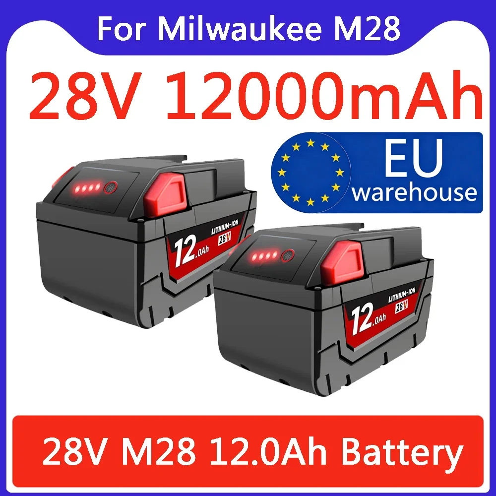 Batteria Promozionale Li-Ion 28V 12Ah per MILWAUKEE M28 V28 M28BX M28B 48-59-2819 0730-20 Utensile Elettrico 48-11-2830 con Indicatore LED