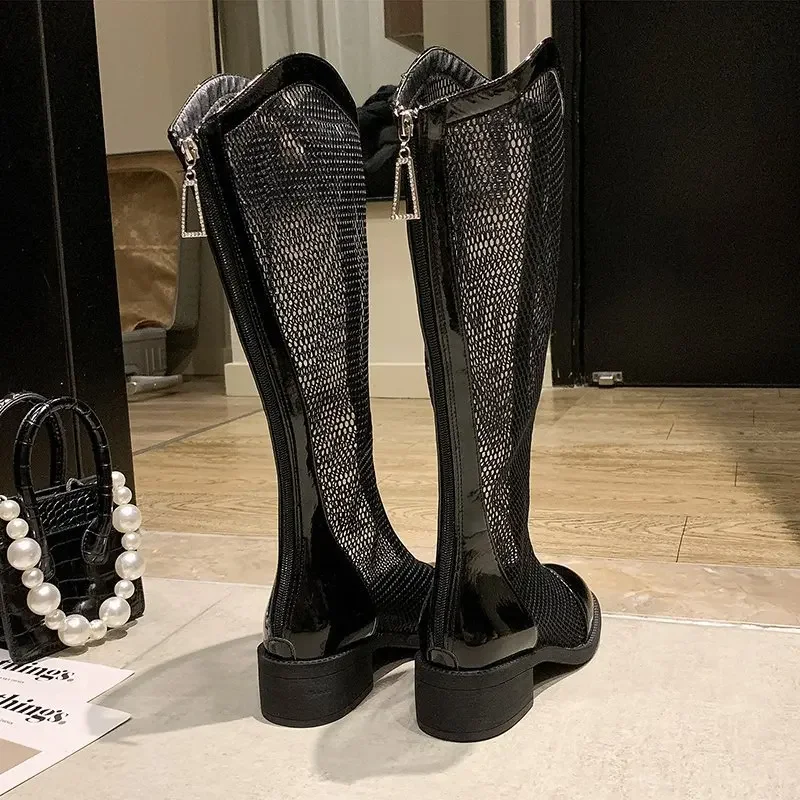High Boots for Women Fashion Platform Martern Boot Hollow Long Boots Woman Sring Autumn 2022 New Mesh Sexy Knee-length Boots