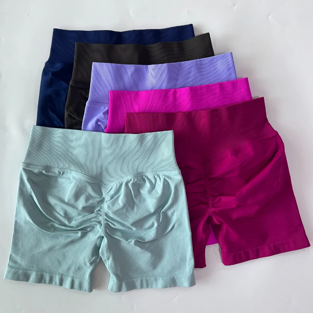 Pericic 4,5" Beinlänge Yoga-Shorts für Damen, gerippt, hohe Taille, Sportshorts, hochelastische Trainingskleidung, nahtlose Gym-Shorts – Detail 11