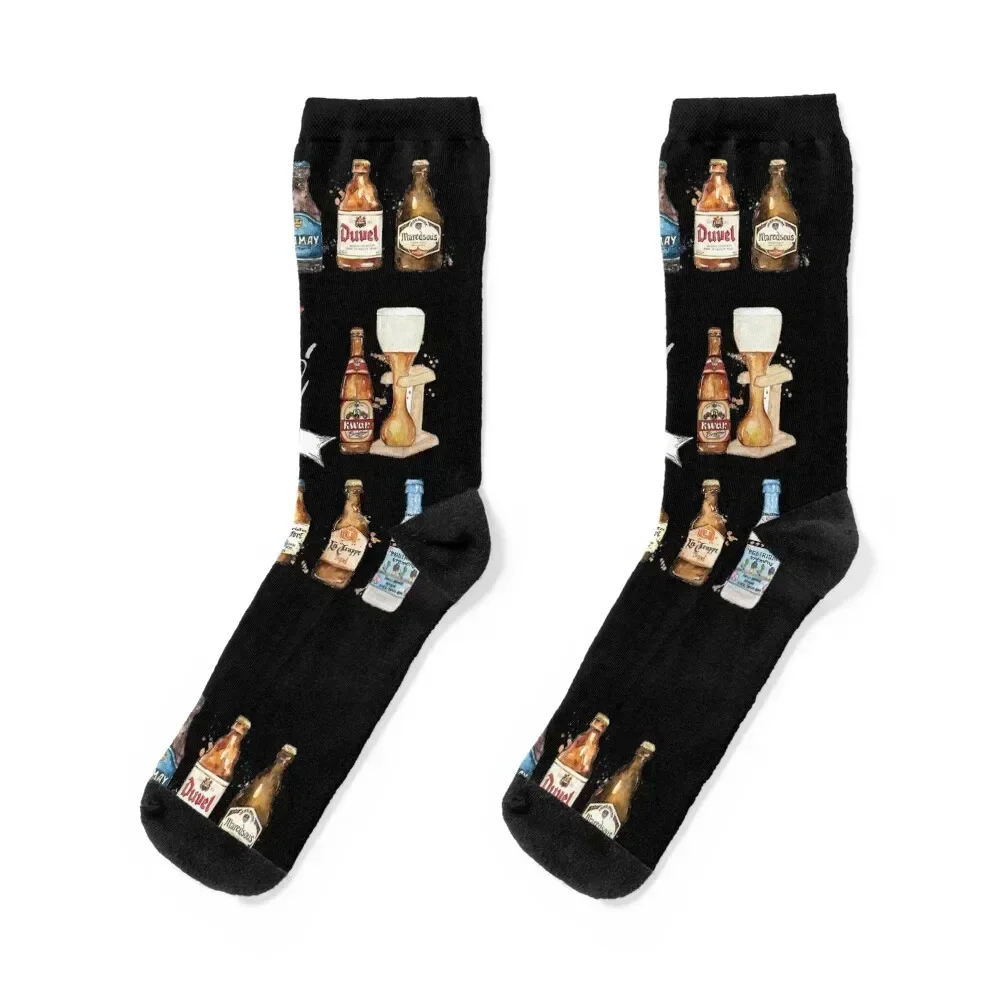 

Belgian Beers watercolor art print illustration artwork painting Socks Men's christmass gift Socks Women's Men's