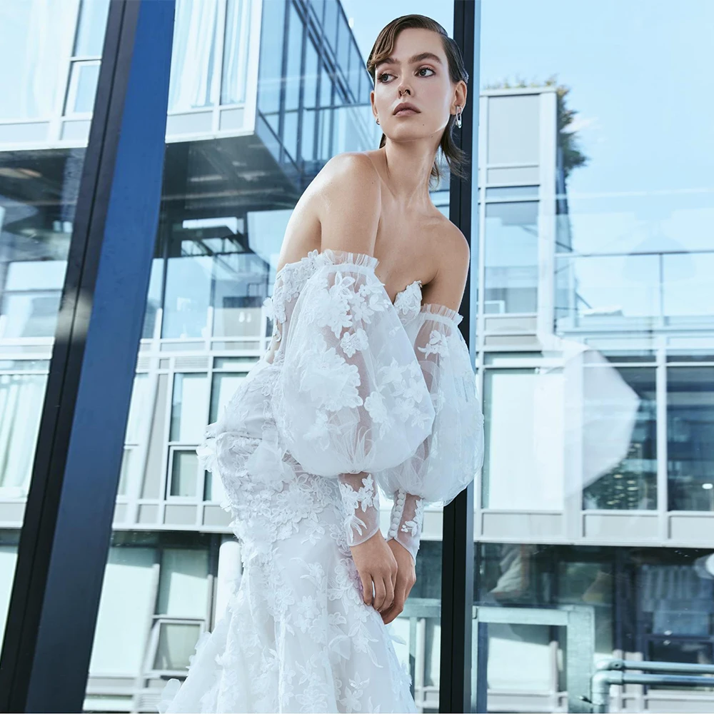 

Romantic Tulle Detachable Wedding Sleeves Lace Applique Puffy Sleeves Fashion Wedding Accessories TSWD636