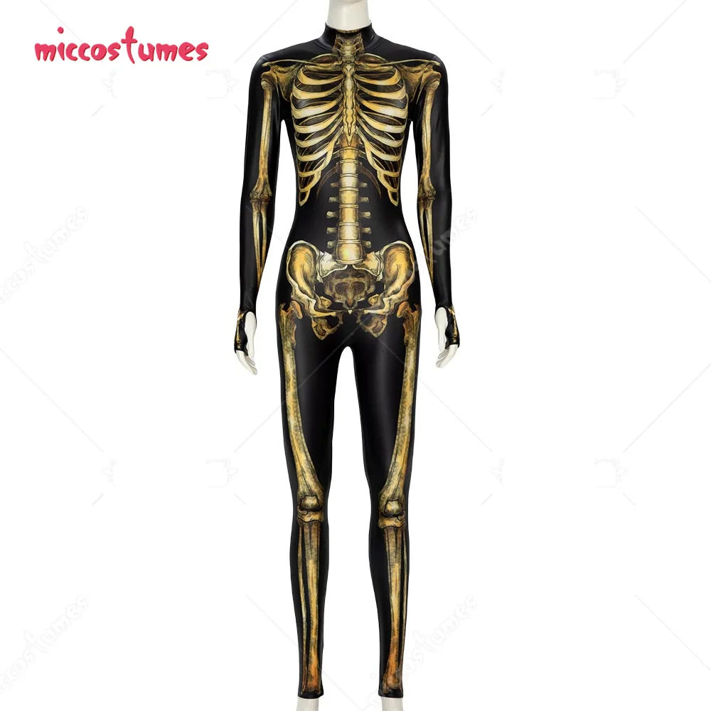 

haikyuu Women Golden Skeleton Bodysuit Halloween Skull Cosplay Outfit Jumpsuit Long Sleeve Bone Goth Style