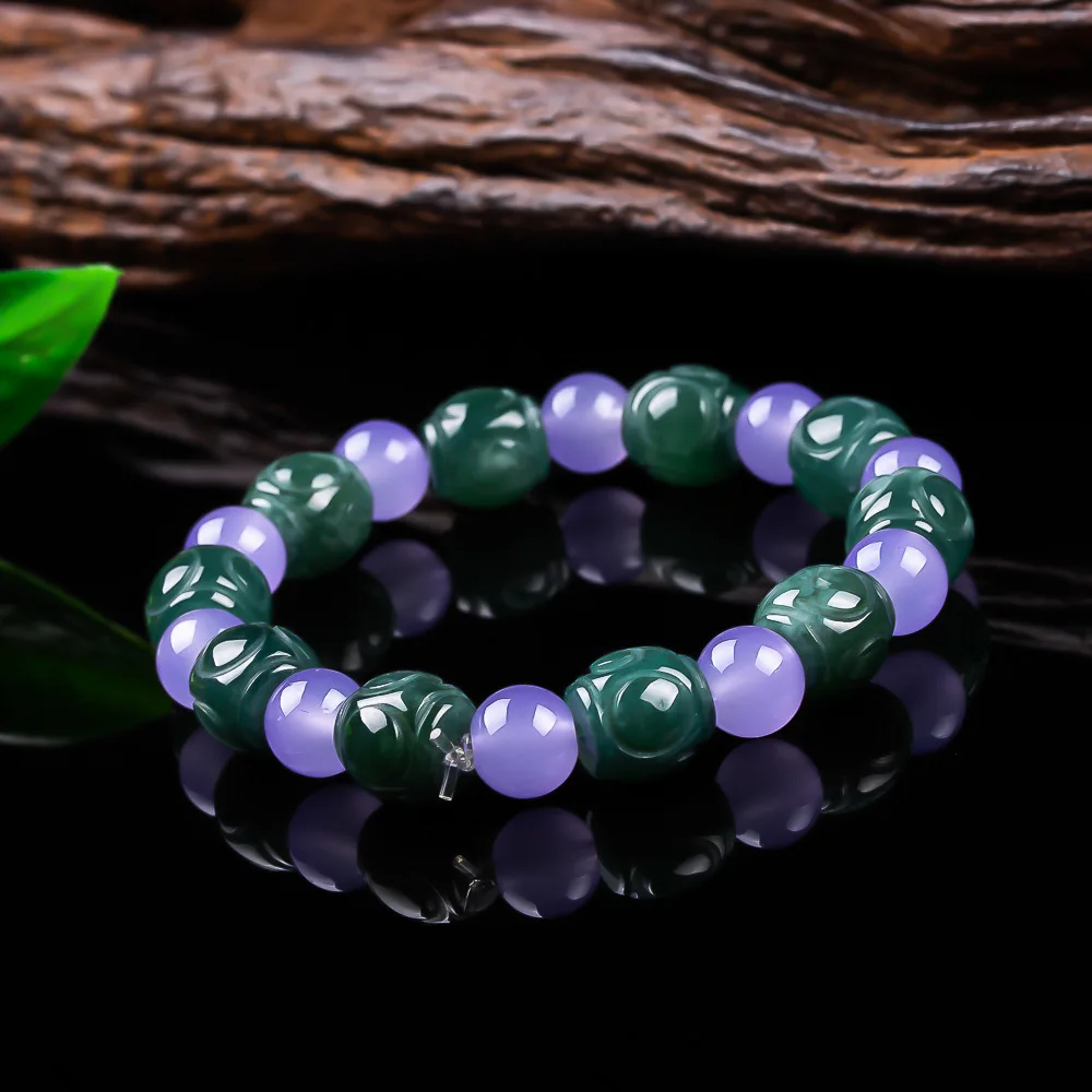 

Natural Burmese Jadeite Beaded Bracelet Talismans Real Jade Luxury Bangle Vintage Designer Accessories Gifts for Women
