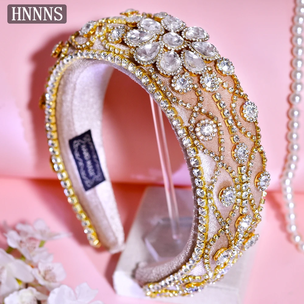 

HNNNS Sparkling Queen Crown Headpiece Royal Baroque Heavy Duty Headband Rhinestone Wedding Tiara Handmade Hair Ornament A252
