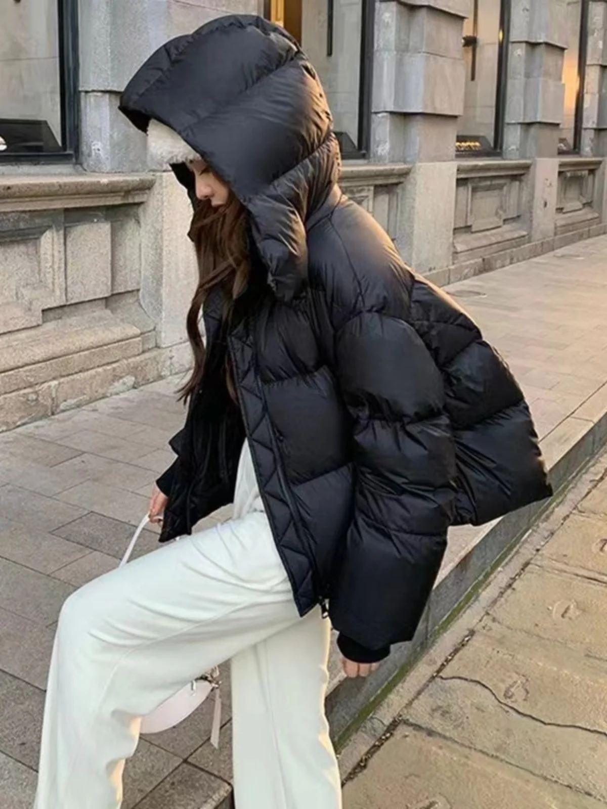 Faionable ort puffer jaet feminino solto thiened pão sle casaco com capuz fechamento com zíper comute sle outono recém chegados