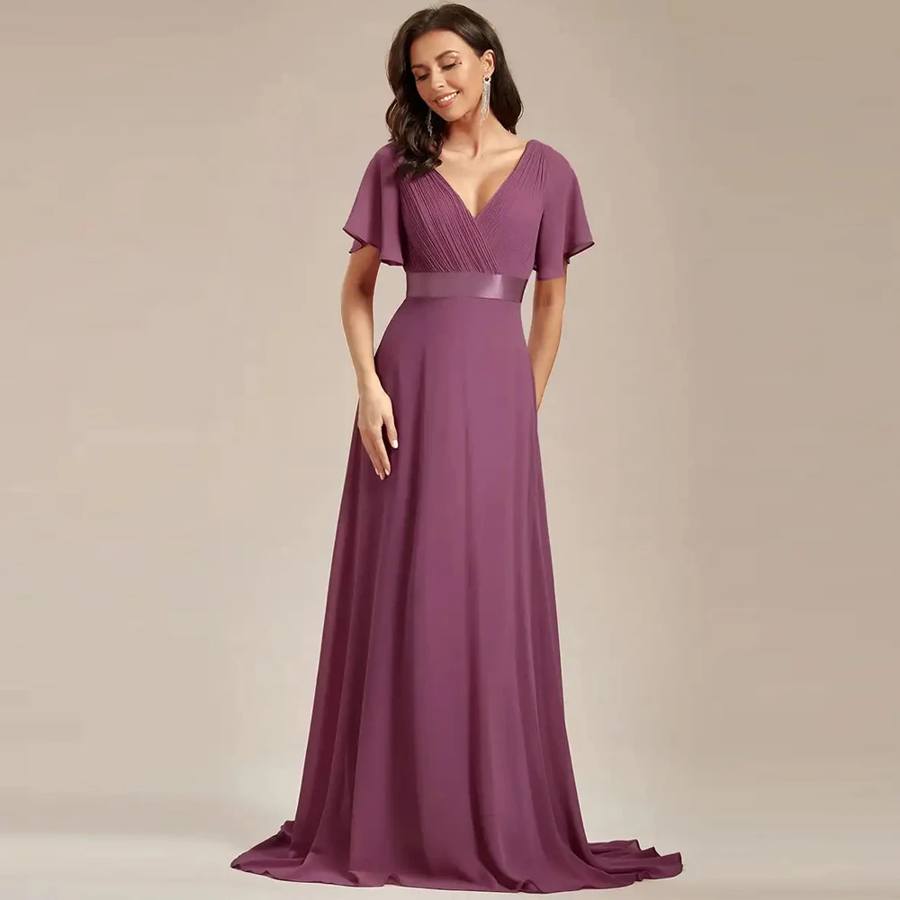 BAZIIINGAAA Party Dress Glamorous Pretty Double V-Neck Ruffles Padded Evening Dresses